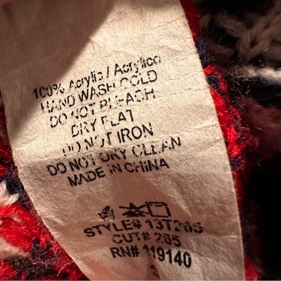 𝅺Double Zero Southwestern Knit Red Navy Blue Open Front Slouchy Chunky Cardigan - Picture 9 of 9